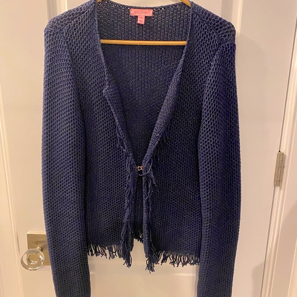 Lilly Pulitzer fringe gold clasp sweater